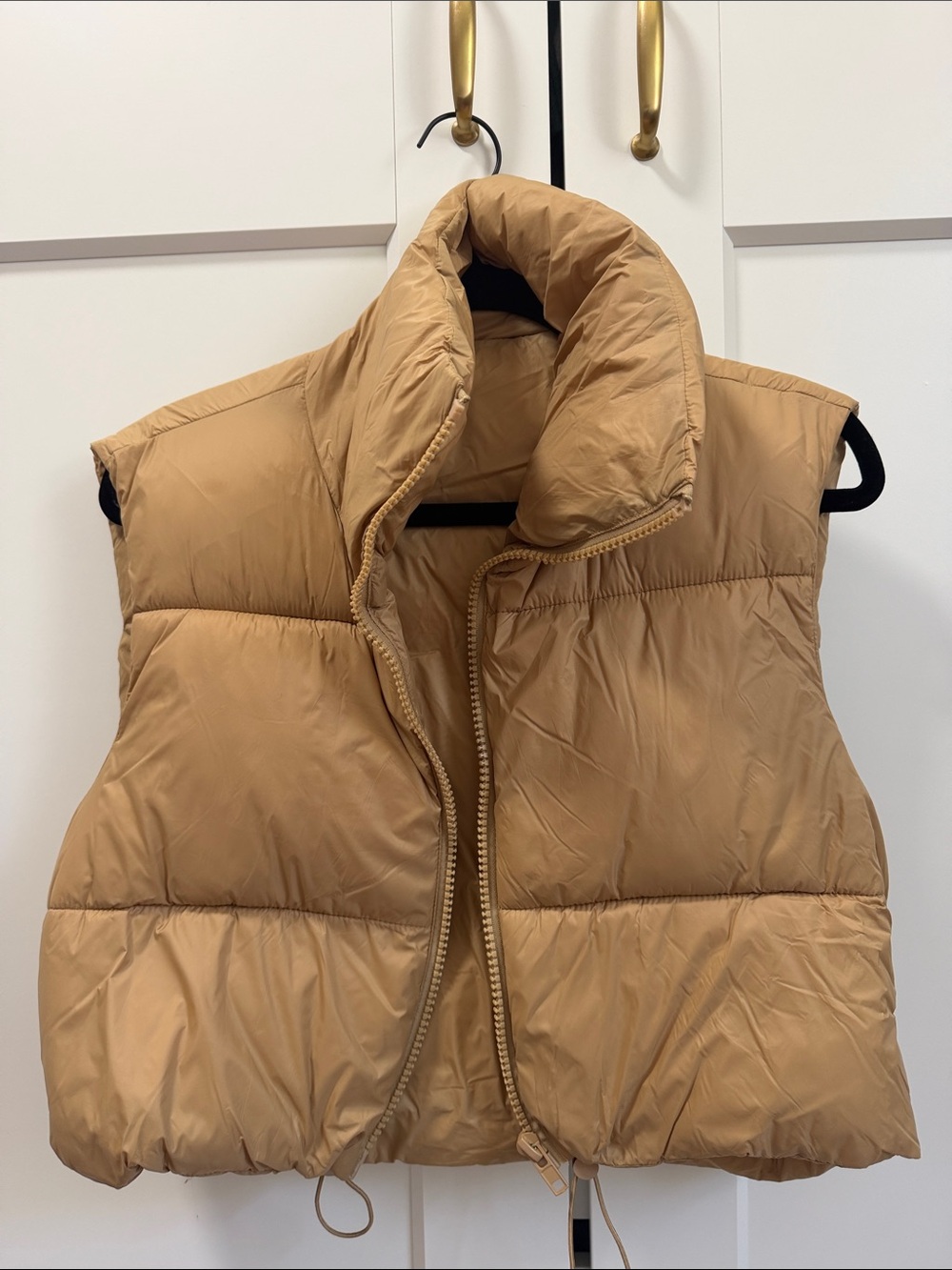Amazon Tan Quilted Puffer Vest with High Collar